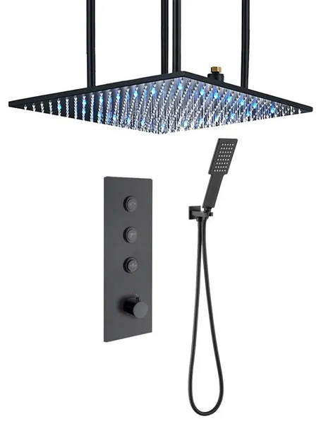 Gaeta 20" Mist Rainfall Shower System With Square Handheld Shower, Matte Black