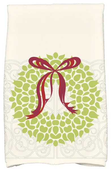 Gate Wreath Decorative Holiday Floral Print Hand Towel, Green