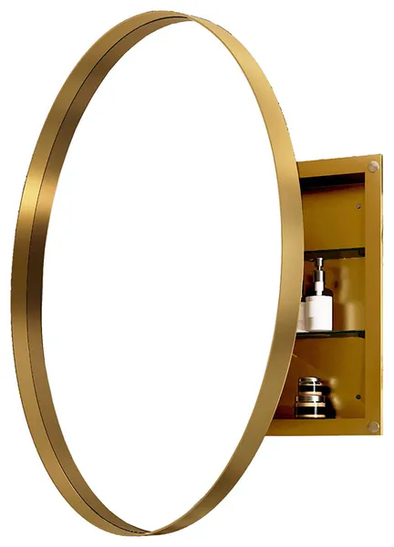 GDF Studio 31.5" Round Metal Medicine Cabinet With Adjustable Shelves, Gold