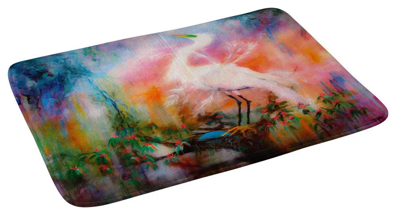 Ginette Fine Art Egret Dreams Memory Foam Bath Mat, 17"x24"