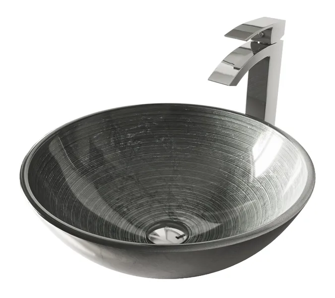 Giovanni 17"L x 17"W Glass Vessel Sink and Duris 12"H Faucet Set
