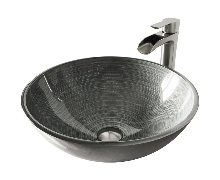 Giovanni 17"L x 17"W Glass Vessel Sink and Niko 11"H Faucet Set