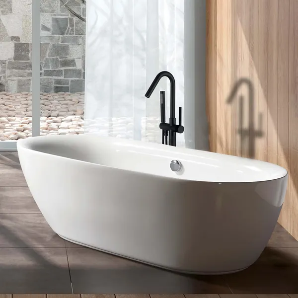 Givingtree Single Handle Floor Mounted Contemporary Tub Faucet,Matte Black