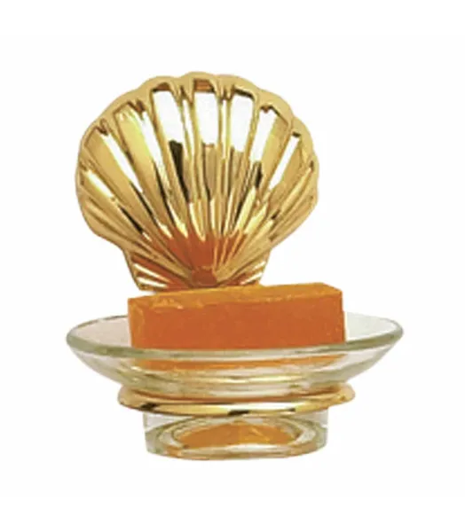 Glass Soap Dish Brass Sea Crest  Holder |