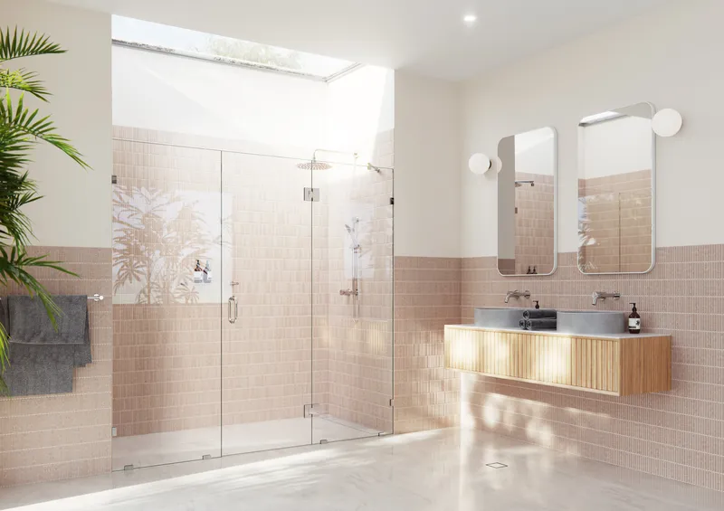 Glass Warehouse 78"x100" Frameless 3 Panel Inline Shower Door, Polished Chrome