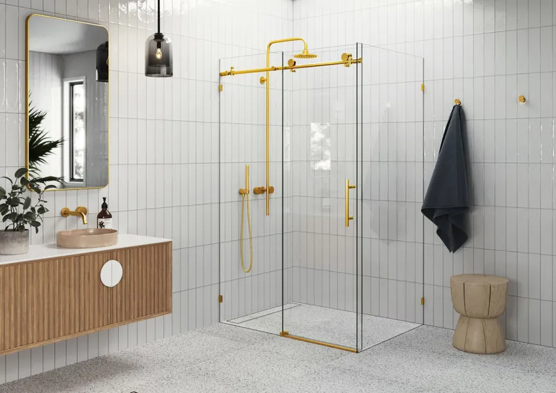 Glass Warehouse 90SL-48-30 Nova 78"H x 48"W x 30"D Sliding - Satin Brass