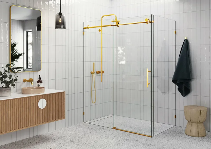 Glass Warehouse 90SL-64-38 Nova 78"H x 64"W x 38"D Sliding - Satin Brass