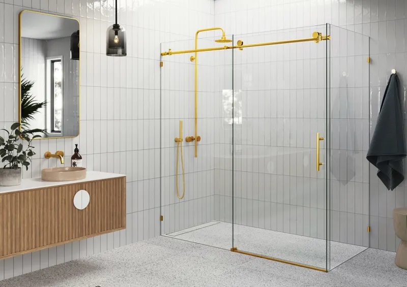 Glass Warehouse 90SL-68-40 Nova 78"H x 68"W x 40"D Sliding - Satin Brass