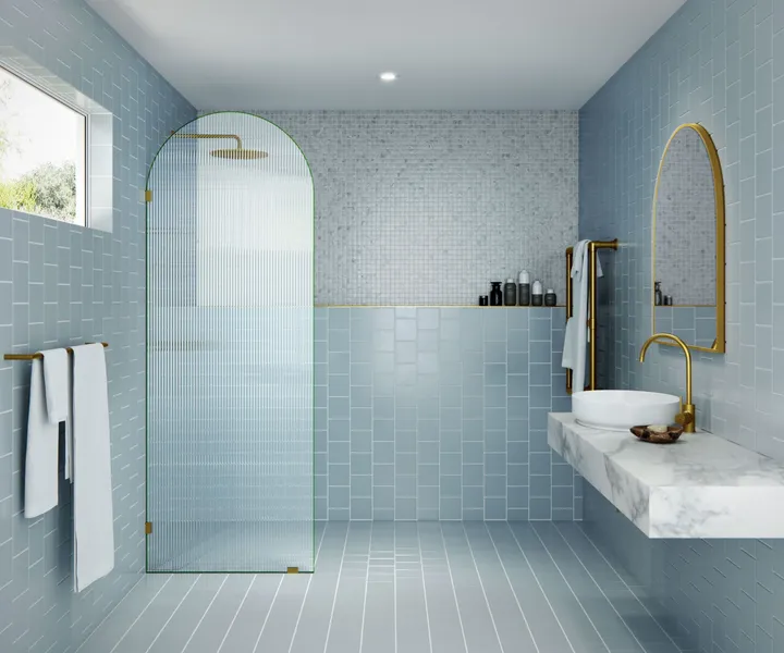 Glass Warehouse ARC-FL-30 Maven 86-3/4"H x 30"W Shower Screen - Satin Brass