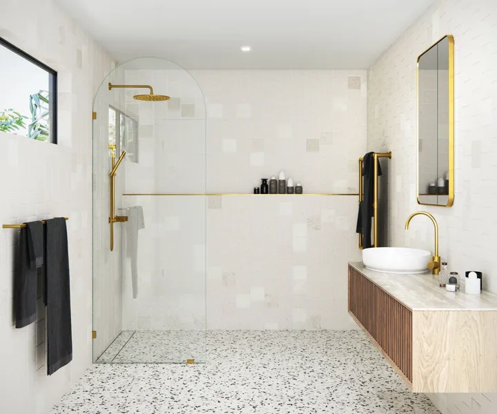 Glass Warehouse ARC-SF-32 Venus 86-3/4"H x 32"W Shower Screen - Satin Brass
