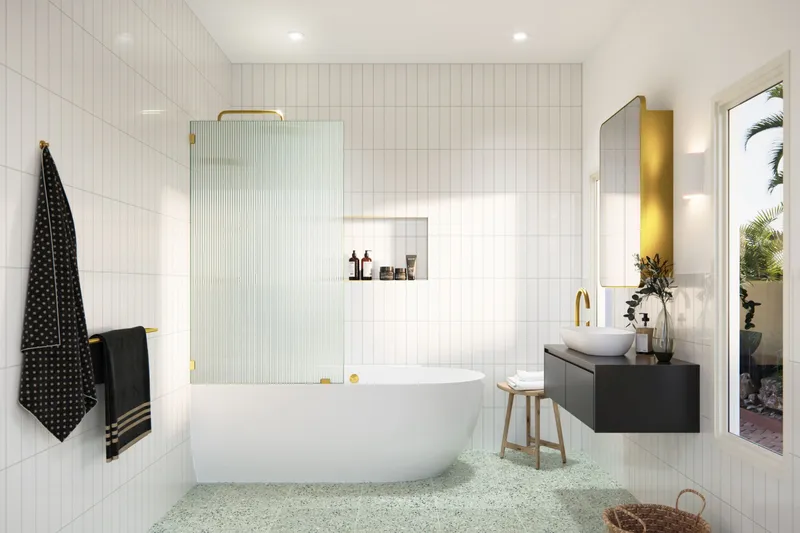 Glass Warehouse B-FL-30 Gaia 58-1/4"H x 30"W Shower Screen - Satin Brass