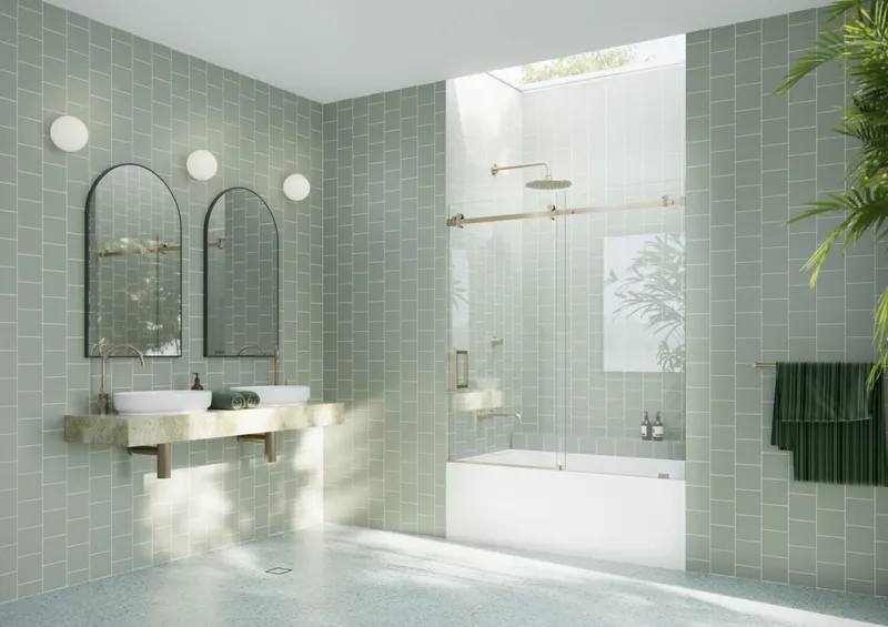 Glass Warehouse B-SQSLD-56 Astro 60"H x 56"W Sliding Frameless - Brushed Bronze