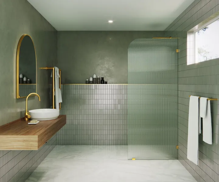 Glass Warehouse FL-RAD-32-R Aurora 78"H x 32"W Shower Screen - Satin Brass