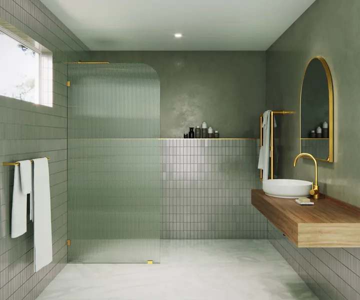 Glass Warehouse FL-RAD-36-L Aurora 78"H x 36"W Shower Screen - Satin Brass