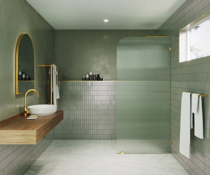 Glass Warehouse FL-RAD-36-R Aurora 78"H x 36"W Shower Screen - Satin Brass
