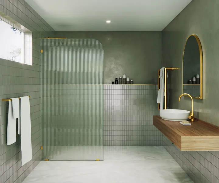 Glass Warehouse FL-RAD-40-L Aurora 78"H x 40"W Shower Screen - Satin Brass