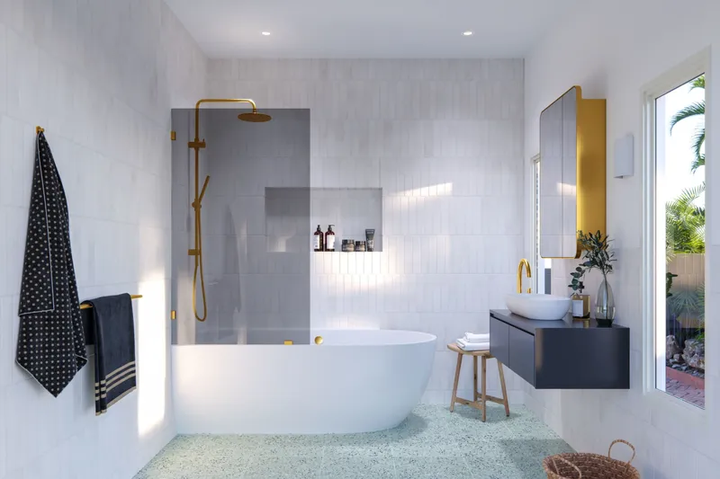 Glass Warehouse GTBF-34 Ursa 58-1/4"H x 34"W Shower Screen - Satin Brass