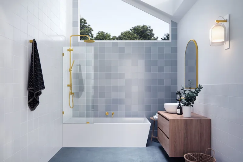 Glass Warehouse GW-BF-22 Vela 58-1/4"H x 22"W Shower Screen - Satin Brass