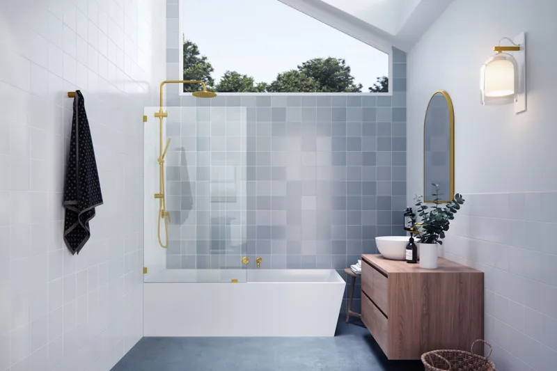 Glass Warehouse GW-BF-32.5 Vela 58-1/4"H x 32-1/2"W Shower Screen - Satin Brass