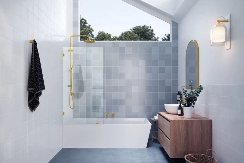 Glass Warehouse GW-BF-32 Vela 58-1/4"H x 32"W Shower Screen - Satin Brass