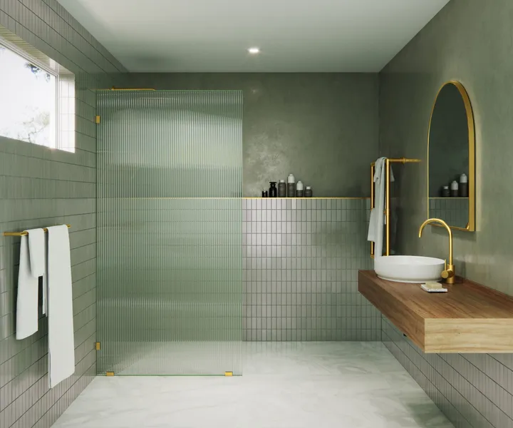Glass Warehouse GW-FL-38 Gaia 78"H x 38"W Shower Screen Frameless - Satin Brass
