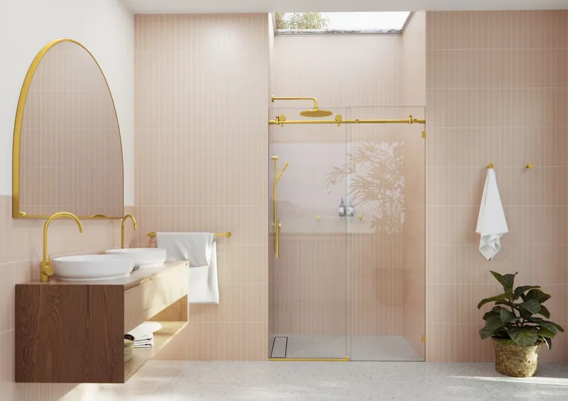 Glass Warehouse GW-SLD-48 Eclipse 78"H x 48"W Sliding Frameless - Satin Brass