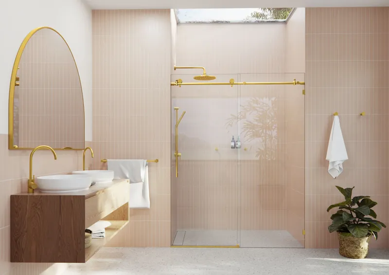 Glass Warehouse GW-SLD-56 Eclipse 78"H x 56"W Sliding Frameless - Satin Brass