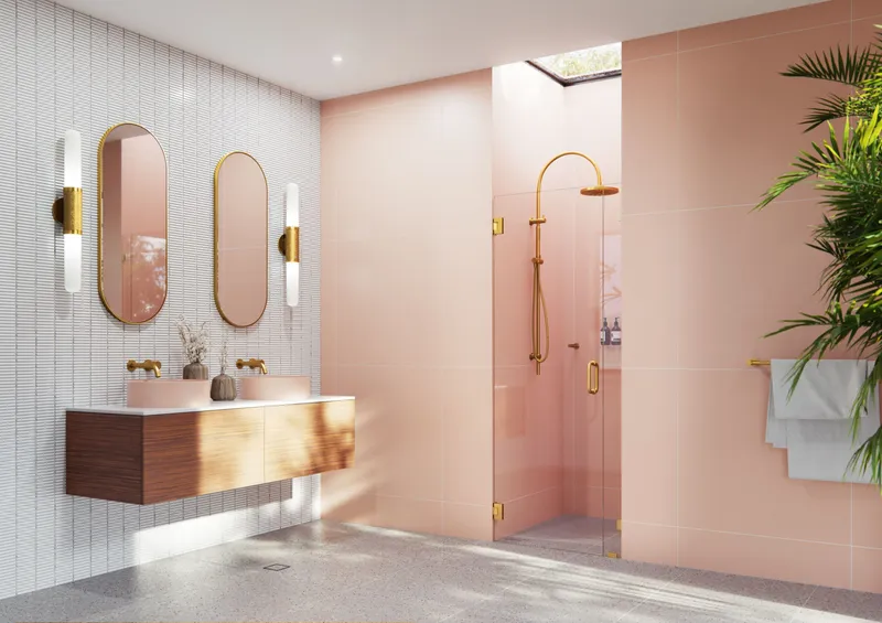 Glass Warehouse GW-WH-34 Illume 78"H x 34"W Hinged Frameless - Satin Brass