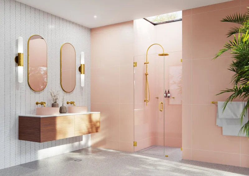 Glass Warehouse GW-WH-42-75 Illume 78"H x 42-3/4"W Hinged - Satin Brass