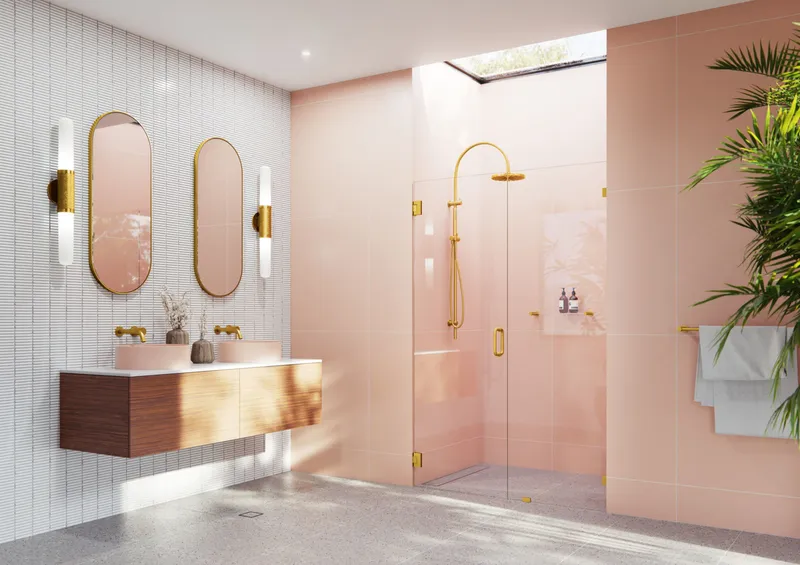 Glass Warehouse GW-WH-50 Illume 78"H x 50"W Hinged Frameless - Satin Brass