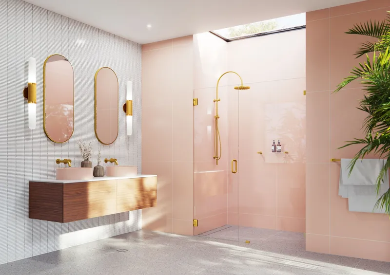 Glass Warehouse GW-WH-60 Illume 78"H x 60"W Hinged Frameless - Satin Brass