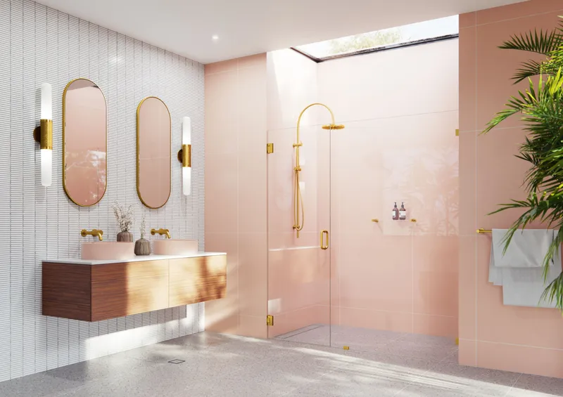 Glass Warehouse GW-WH-76 Illume 78"H x 76"W Hinged Frameless - Satin Brass