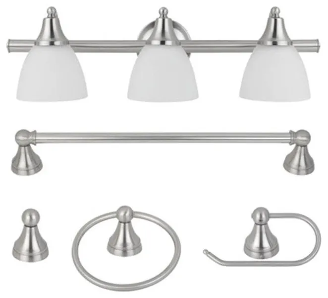 Globe Electric  3 Light Brushed Steel Vanity Set
