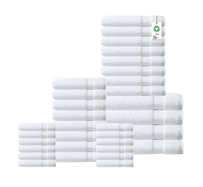 GOTS Certified Organic Cotton Feather Touch Quick Dry 650 GSM 60 Piece Towel Set, White