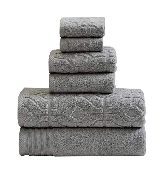 Granada 6 Piece Towel Set with Jacquard Stripe Pattern The Urban Port, Dark Gray