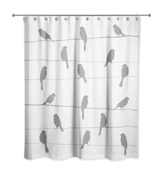 Gray Birds on Wire 71x74 Shower Curtain