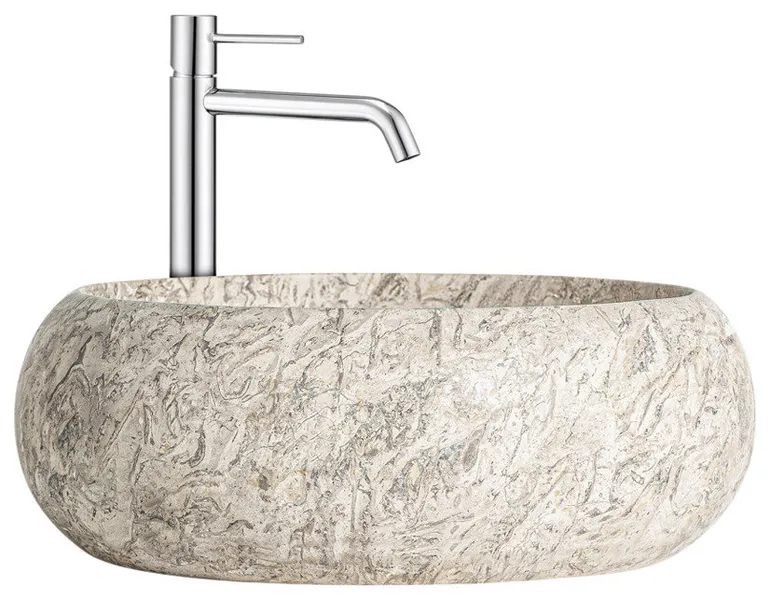 Gray Marble Round Bathroom Sink, Vical Home Spica