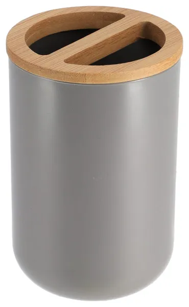 Gray PADANG Toothbrush Holder & Toothpaste Holder with Bamboo Top