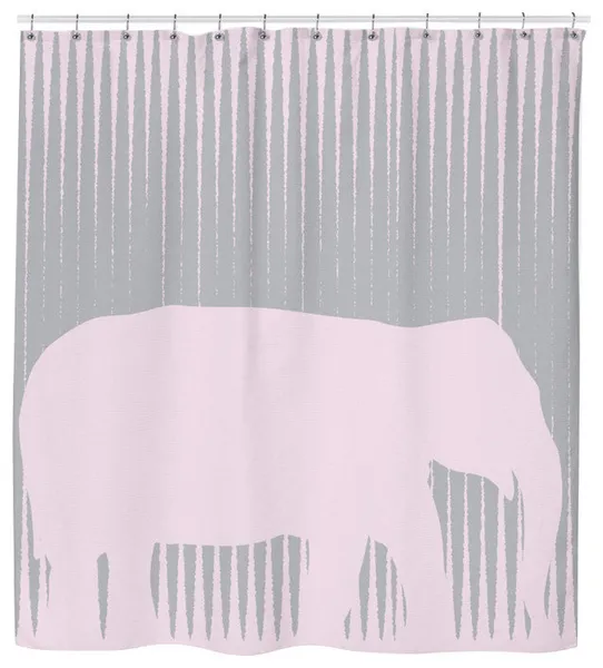 Gray, Pink Elephant Kids Shower Curtain
