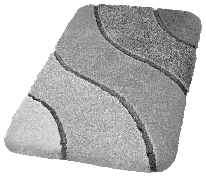 Gray Plush Washable Bathroom Rugs, Wave, Large