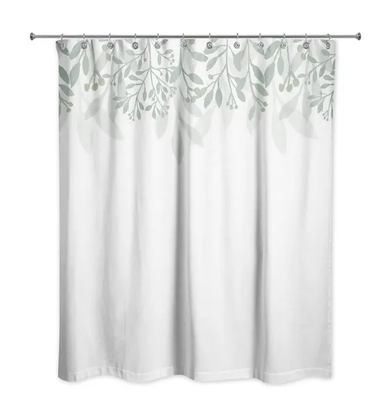 Green and White Floral Banner 71 x 74 Shower Curtain
