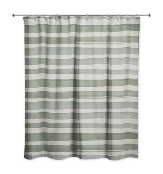 Green Watercolor Stripe 71 x 74 Shower Curtain