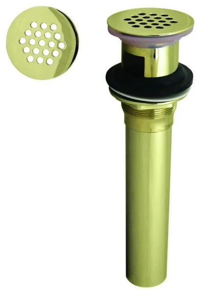Grid Strainer Lavatory Drain With Overflow Holes, Exposed, Polished Brass