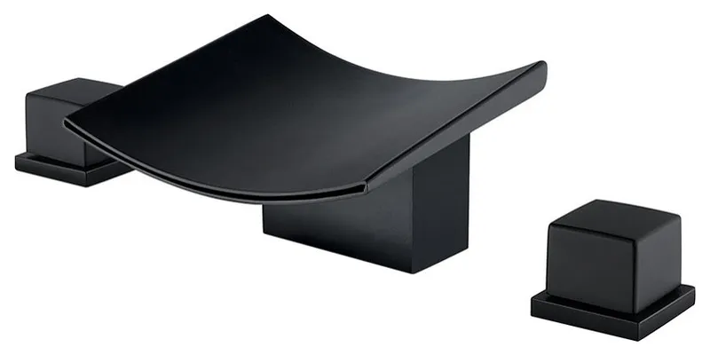 Grop Matte Black Waterfall Widespread Bathroom Sink Faucet Double Handle