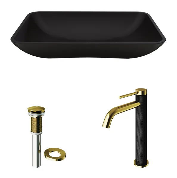 Hadyn 22"L x 14"W Glass Vessel Sink and Lexington 10"H Faucet Set