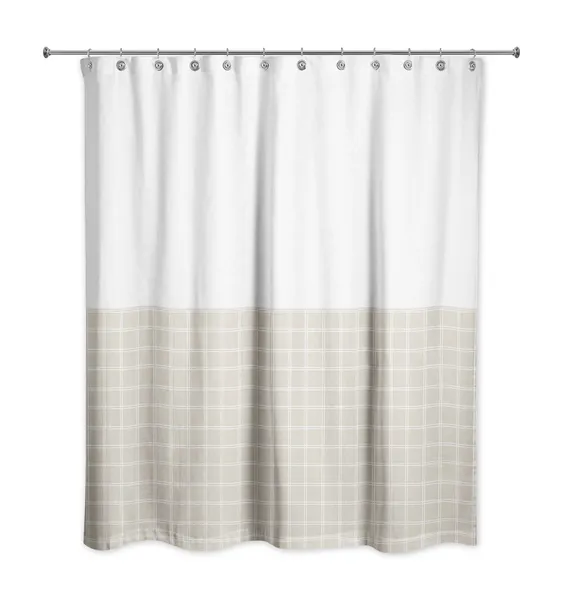 Half Beige Grid 71x74 Shower Curtain