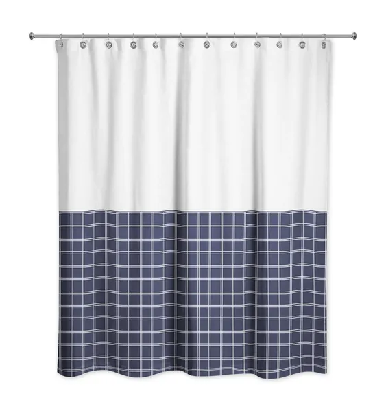 Half Navy Grid 71x74 Shower Curtain