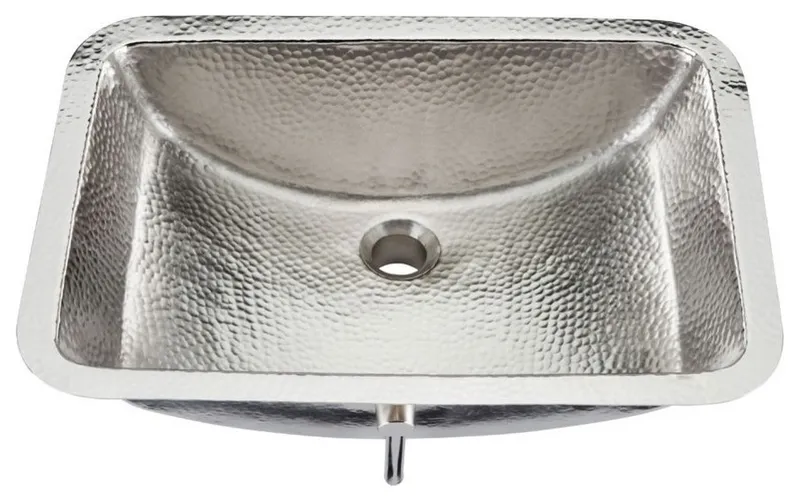 Hammered Nickel Starr Rectangle Handcrafted Nickel Sink With Overflow