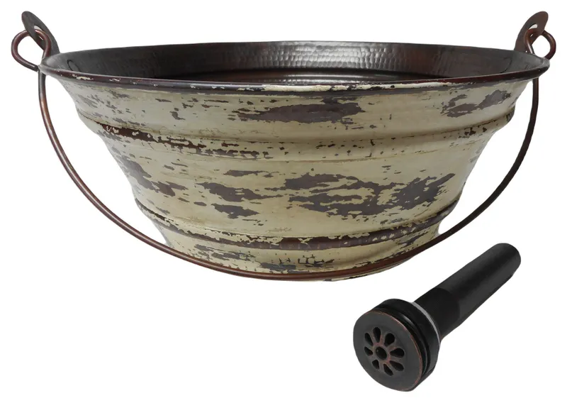 Hand Made Copper Vessel Bathroom BUCKET Sink with Drain