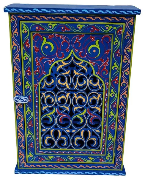 Hand Painted Moroccan Medicine Cabinet / Wall Shelf / Blue Zwa9